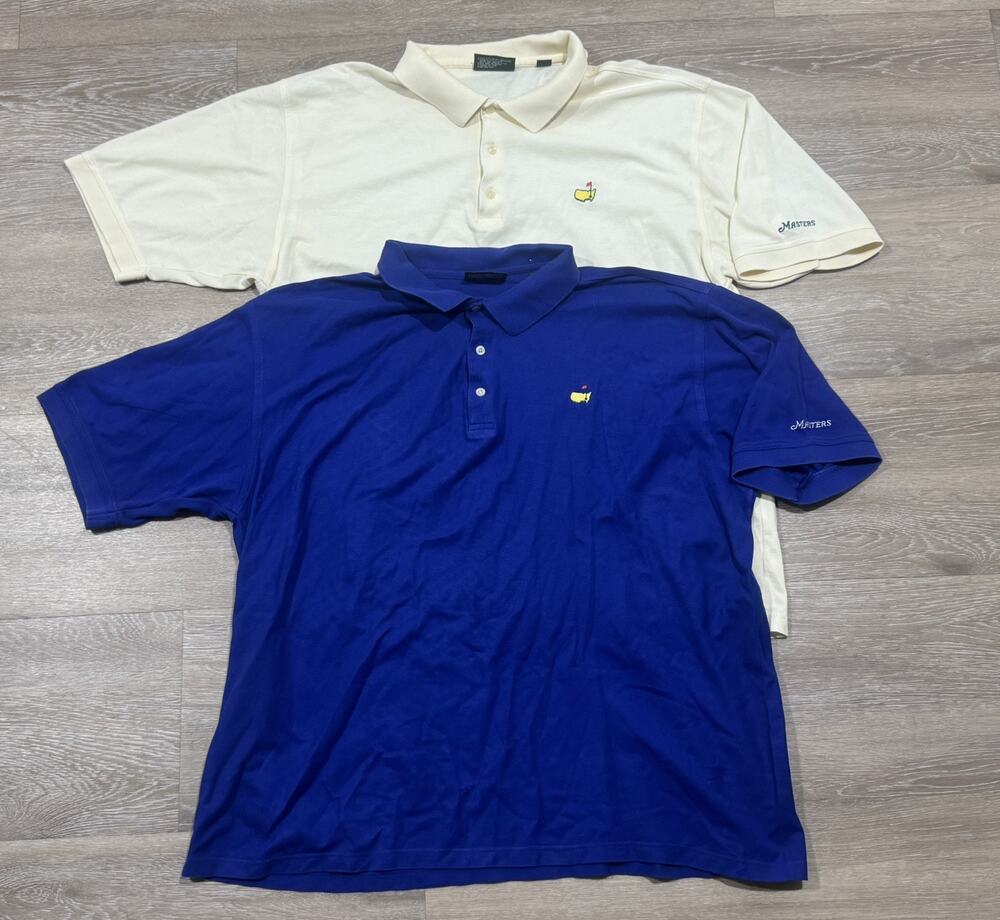 2 Vintage Masters Polo shirts Blue / Cream National Golf Collection two ply